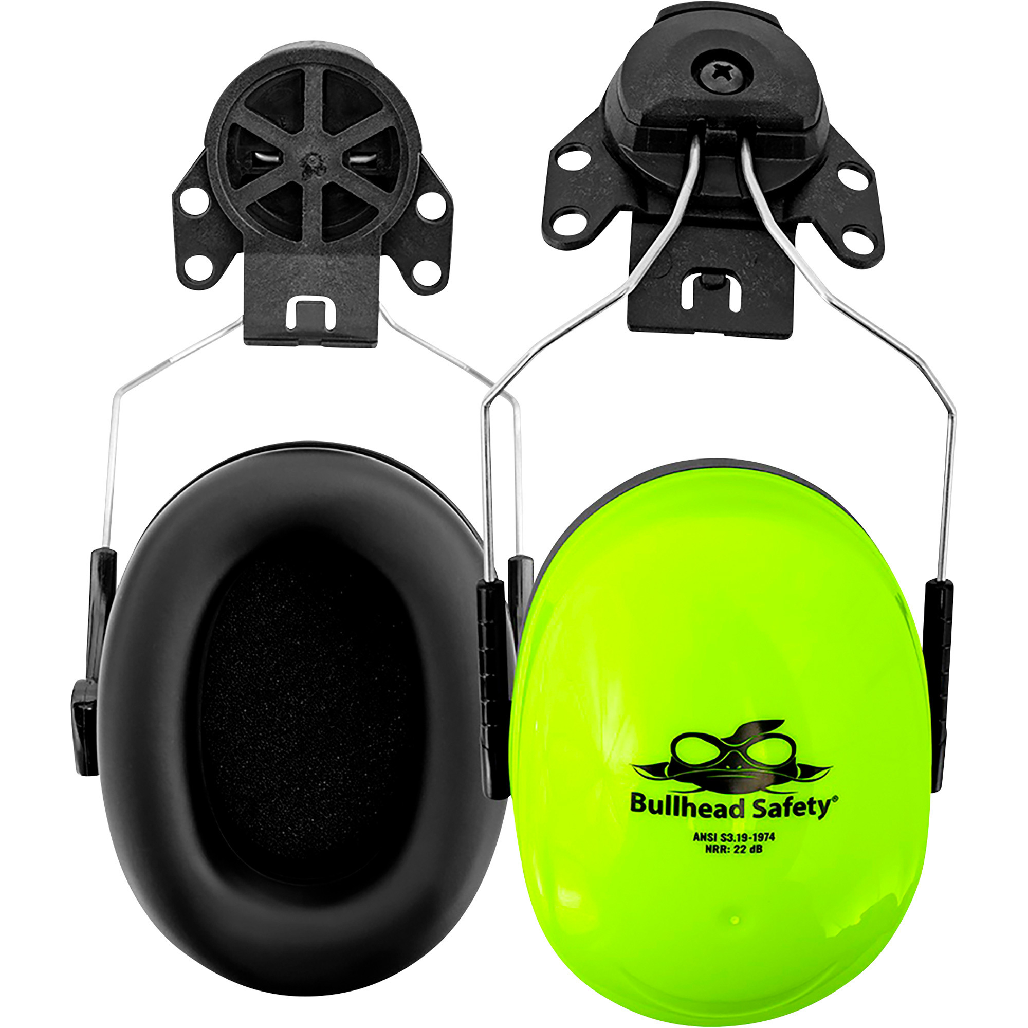Bullhead Safety Premium High-Visibility Hard Hat Cap Mounted Earmuffs, Lime, NRR 22dB, Model# HP-M3